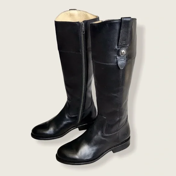 $438 Frye Jayden Button Black Tall Knee High Real Leather Vintage Riding Boot - Picture 10 of 16